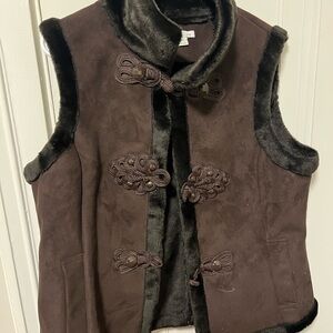 Brown Faux Fur Trim Vest